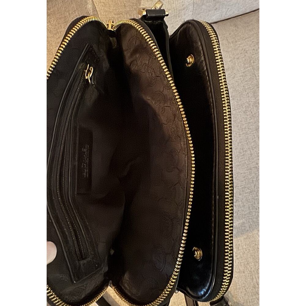 Michael Kors Crossbody Bag Purse Medium Alexis Black Patent Leather Gold Zippers - Picture 14 of 15